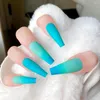 False Nails 2023 24PCS Long Press On Cute Gradient Blue Design Fake Full Coverage Artificial For Women & Girls