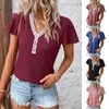 2023 plus size 3xl 4xl 5xl Womens T Shirt Flying Deep V-neck Short Sleeve Button Waffle Panel Tops Heavyweight T-shirt