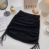 Skirts Girl White Casual Mini Covering Crotch Fold Design Sense Women Summer Korean Version High Waist Strap Aline Bag Hip 230329