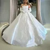 Robe de mariée de luxe, manches longues, bateau, paillettes, appliques, volants, perles, robes de mariée, diamants, robe formelle, grande taille, sur mesure