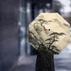 Parapluies paysage chinois style encre impression femmes hommes pluie parapluie trois pliant fille durable portable automatique cadeau parasol