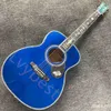 LvyBest Custom 45 OM Water Wave Top Acoustic Electric Guitar Anpassad pickguard Full Abalone Binding 45om Style in Blue