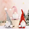 Juldekorationer Santa tyg docka födelsedag närvarande skog gammal man i stickad hatt stående ställning ansiktslös semesterdekor