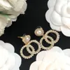 Fashion Earings Designer Brand Simple Letters Luxury women 18k plated diamond Crystal Rhinestones Pearls Wedding Gifts