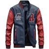 Men's Jackets Fleece Pilot Leather Jacket Hombre Embroidery Baseball Jackets Men Letter Stand Collar Pu Leather Hip Hop Coats Plus Size 4XL 230328