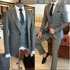 Men's Suits Blazers Groom Wear 3 Pieces Grey Men's Slim Fit Top Lapel One Button Tailor Made Terno Masculino JacketTrousersTank TopTie 230329