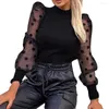 Kadın Sweaters Camisa de Manga Larga Esponjosa Malla Para Mujer Camiseta Gayri resmi Suelta Elegante Cuello Alto Dot Party Club Ropa Suave