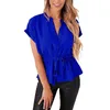 Damen Blusen Sexy Shirts Damen Sommer Volltonfarbe Stehkragen Plissee Schnürung Chiffon Fledermaus Kurzarm Leichte Tunika