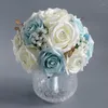 Fleurs décoratives tenant un bouquet de mariage rose naturel artificiel avec ruban de satin de soie rose blanc bleu demoiselle d'honneur fête de mariée 2023