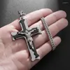 Pendant Necklaces Jesus Cross Necklace Men Women Car Mirror Christian Jewelry Religious Stainless Steel Amulet Gift