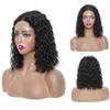 Wig Women's Front Lace Center Split Short Curly Hair Rigs أسود صغير مجعد الشعر القصير القصيرة الألياف.
