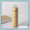 Vattenflaskor kreativa bambuflaskvakuum insatt rostfritt stålkopp med lock te -siltrikt trä rakt bes121 droppleverans h dh8an