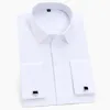 Boutons de manchette français Boutons de manchette pour hommes Chemises de smoking à manches longues Bouton couvert Plaine Solide Chemise de robe pour hommes Blanc Bleu Rose Chemise formelle d'affaires 230329