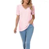 Camicette da donna Top estivo da donna Tinta unita scollo a V maniche corte T-shirt da donna di media lunghezza scava fuori camicetta allentata Bubble