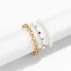 Strand Vintage Boho Fashion 2023 Multilevel Geometric Bead Faux Pearl Set Bracelet For Women Gold Color Metal Thick Chain Jewelry