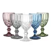 Vintage Embossed Coloured Wine Glasses with Stem Pressed Pattern Glass Water Goblet for Party Wedding Rentals