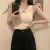 Женские танки ретро сексуальный вязаный жилет без рукавов Y2K Top Top Women Korean Fashion Summer Short футболка Coats Harajuku