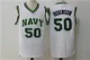 College Basketball 50 David Robinson Maglie University Naval Academy Navy Midshipmen Blu navy Bianco Ricamo e cucito per gli appassionati di sport Uomini traspiranti NCAA