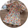 Meninas vestidos bebê princesa algodão vestido floral manga soprada infantil infante