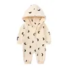 Newborn Baby Hooded Romper Cartoon Printed Zipper Fleece Thick Jumpsuit Spring Autumn Infant Toddler Long Sleeve Bodysuit Clothing M4283