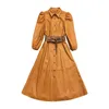 Sukienki swobodne High-end custome oryginalna skórzana sukienka Kobieta zimowa francuska francuska rękawa długa spódnica z pasem z pojedynczą kurtką 230329