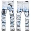 Trendência européia Jean Letter Star Jean Men Borderyy Patchwork Ripped Jeans Trend Brand Motorcycle Pant Mens Skinny J 321