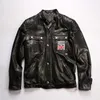 Beckham estilo caça de couro Men Stand Collar Multi-Pocket Motorcycle Sheep Leather Jacket 1924 Inglaterra Flag