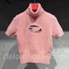 Fashion Knitted Short Sleeve Women's T-shirt High Neck Short Sleeve Top Black Pink Apricot SML