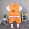 Clothing Sets Childrens Cotton Summer Apparel Infant Panel Work Tshirt Shorts Pants 2 PiecesSet Infant Track and Field Wear 05 Years 230329