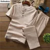 Tracksuits voor heren shirtbroeken zomer Chinese stijl mannen shirt katoen en linnen shirts heren hoge kwaliteit casual shirts tweedelige m-5xl 230329