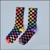 Shoe Parts Accessories Socks Hiphop Skateboard New Fashion Tiedye Plaid Cotton Colorf Vortex Fluorescence Funny Happy Men And Wome Dhirr