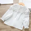 Camisas para niños Primavera y otoño Camisa blanca para niñas Moda coreana Camiseta de manga larga a juego para niños Top de encaje de algodón 230329
