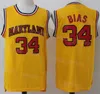 1985 Maryland Terps College 34 Len Bias Jersey Basketball Wildcats High School Bleu marine Blanc Rouge Jaune Couleur de l'équipe cousue Université pour les fans de sport NCAA