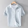 Herren Casual Shirts 2023 Sommer Kurzarm Bär Bestickte Baumwolle Für Herren Bequeme Top Kleidung Camisas De Hombre Chemise