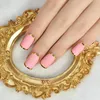 False Nails Gold Metallic Arround Pink Matte Press On Square Short Fake For Daily Wear Natural Shape Designed Tips 24 CT