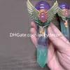 Crystal Scepter Gift för män och kvinnor Ametyst Sphere Fluorit Point Magical Healing Wand Handgjorda Natural Rose Quartz Gemstone Mermaid Angel Wing Staff Scepter