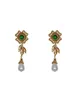 Studoor oorbellen zilveren naald Emerald Flower Rhinestone-ingebedde parelwaterdruppel oorbuien Retro temperamentvol en oorbellen vrouw