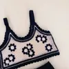 衣類セットファッションの女の赤ちゃんは花のベストショートで衣類を編む服を編む2PCSベイビーサマークロップトップ112Y 230329