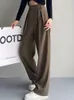 Women's Pants S Brown Wide Leg Classic Suit Vintage Palazzo Office Elegant Casual Balck Trousers Female High Wasit 230329