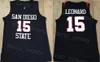 San Diego State College 15 Kawhi Leonard Jersey Basketball University Shirt Tous cousus Couleur de l'équipe Noir Blanc Pour les fans de sport Chemise respirante Broderie NCAA