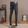 Jeans da uomo Streetwear Moda Uomo Jeans Retro Nero Grigio Stretch Slim Fit Jeans strappati distrutti Uomo Patched Designer Pantaloni Hip Hop Hombre 230329