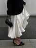 Rokken 2023 Lente zomer vrouwen satijnen hoge taille aline drapeer rok mode elegante solide kleur ritssluiting eenvoudige Franse tutu 230329