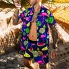 Herren -Trailsanzuiten Neue Trend Männer Hawaiian Sets Sommer Kokosnussdruck kurzärmelig Button Hemd Strand Shorts zwei Set Casual Trip Herren 2 -teiliges Anzug W0329