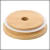 Tapa para vasos Tapas de tapa de bambú 70 mm 88 mm Tarro de madera reutilizable con orificio de St y sello Sile Entrega de gota Hogar Jardín Cocina Comedor Dh02J