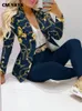 Women's Suits Blazers CM. YAYAYA Elegant INS Paisley Butterfly Jacket Set and Pants Two Piece Autumn Winter Street Clothing 230329