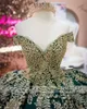 Бальное платье принцессы, зеленое платье Quinceanera 2023, с открытыми плечами, расшитое бисером платье для выпускного вечера на день рождения для девочек, аппликации на шнуровке сзади, выпускное платье