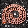 Chains Hip Hop Jewelry 12mm Pink Zircon Cuban Link Necklaces Rose Gold Luxury Bling For Men And Women Fashion GiftChains