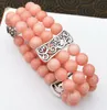 Strand Row Women's Natural 8mm Rhodochroit Pärlor Stretch Tibetan Silver Armband Beaded Strands