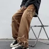 Men's Jeans Fashion Stars Towel Embroidery Brown Baggy Men Pants Y2K Clothes Straight Hip Hop Cotton Trousers Pantalon Homme