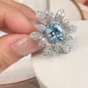 Charm Flower Finger Ring Zircon 925 Sterling Silver Engagement Wedding Band Rings for Women Bridal Birthday Party Jewelry